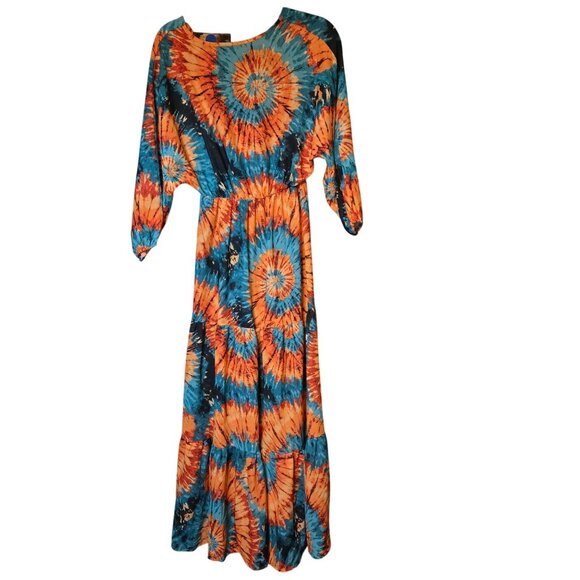 Empire Dress Boho‎ Tie-Dye Maxi Dress Flowy Dopamine Funky Estee Brown Paris S - Picture 4 of 7